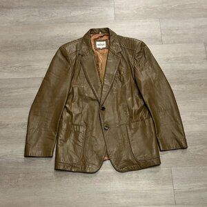Vintage 1970s Silton Light Brown Leather Blazer Western Jacket Sport Coat 44